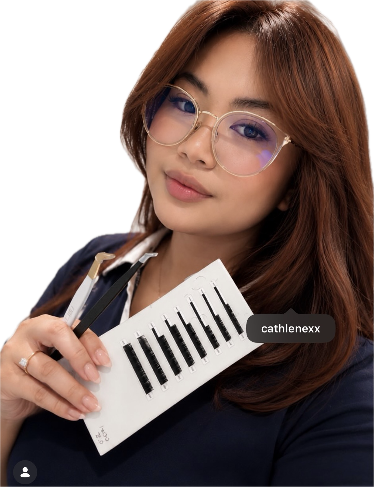 Cathlene holding lash extension supplies